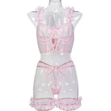 House Of Dasein Pink Petal Heart Embroidery Romantic Girl Design Sexy Underwear - Pink - S