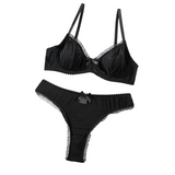 House Of Dasein Sexy Mesh Heart Print Bra Set Ultra Thin Comfortable Tempting Lingerie Two Piece - Black - M