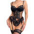 House Of Dasein Lace Sexy Transparent Lingerie Push Up Bra With Polka Dot Embroidery And Open Crotch Panties Stockings - Black With Stockings - L