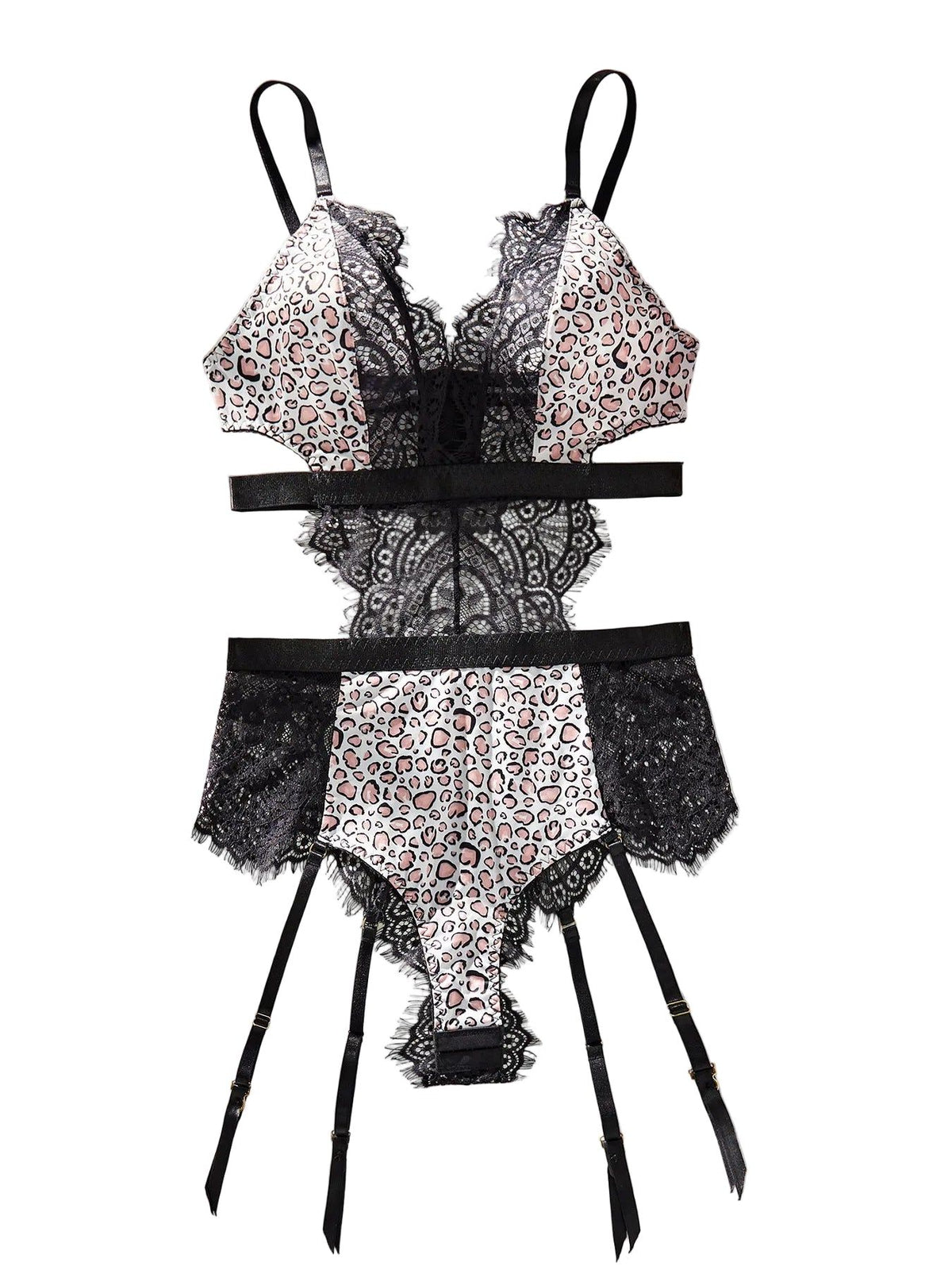 House Of Dasein Lace Patchwork Leopard Print Fabric Low Cut Without Steel Ring Sexy Lingerie For Women - Black Leopard Pattern Color - L