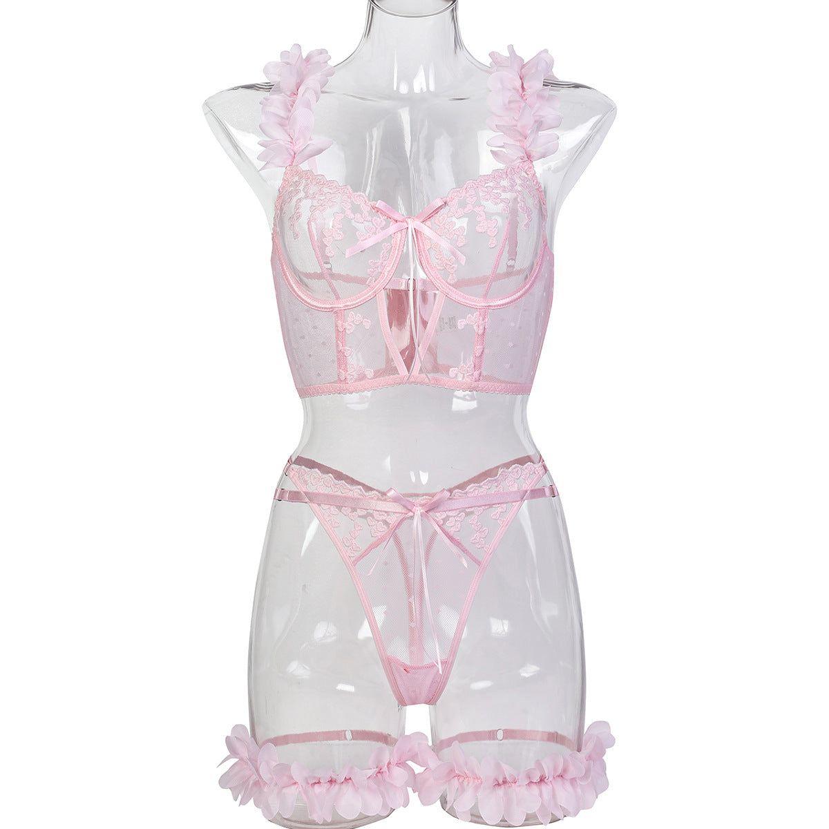 House Of Dasein Pink Petal Heart Embroidery Romantic Girl Design Sexy Underwear - Pink - M