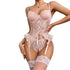 House Of Dasein Lace Sexy Transparent Lingerie Push Up Bra With Polka Dot Embroidery And Open Crotch Panties Stockings - Peach - M