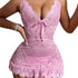 House Of Dasein Sexy Mesh Printed Transparent Lace Strap Nightgown Set For Women&