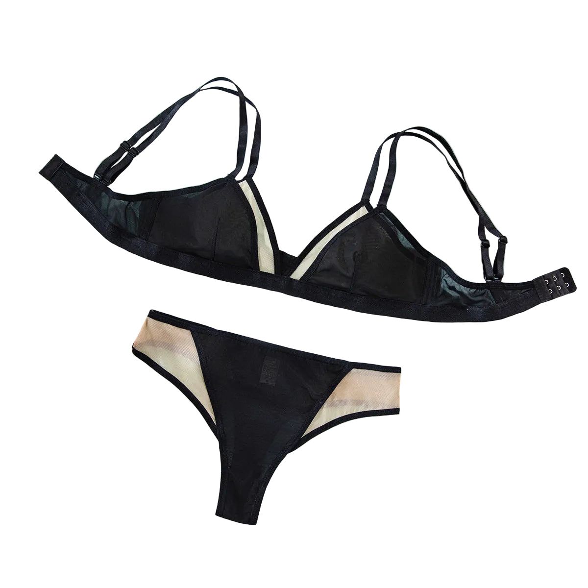 House Of Dasein Cross Border Retro Bikini Sexy Hollow Out Deep V Wireless Comfortable Bra And Underwear Set - Black - L