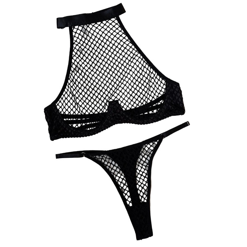 House Of Dasein Sexy Style Fishnet Black Lingerie Set For Women - Black - L