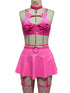House Of Dasein Lace Sexy Lingerie Set Bra Solid Color Leather Skirt With Fishnet Stockings Women&