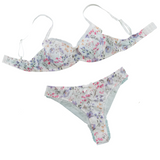House Of Dasein Sexy Mesh Heart Print Bra Set Ultra Thin Comfortable Tempting Lingerie Two Piece - White Flower - Xl