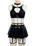 House Of Dasein Lace Sexy Lingerie Set Bra Solid Color Leather Skirt With Fishnet Stockings Women&