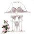 House Of Dasein Metal Buckle Embroidery Mesh Splicing Heavy Duty Erotic Lingerie Five Piece Set - White - M