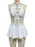 House Of Dasein Lace Sexy Lingerie Set Bra Solid Color Leather Skirt With Fishnet Stockings Women&