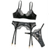 House Of Dasein Sexy Embroidered Lace Bra Underwear Hollow Out Three Piece Backless Women&