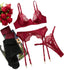 House Of Dasein Heavy Embroidery Sexy Hollow Out Transparent Splicing Lingerie Set With Stockings For Women - Wine Red - Xl