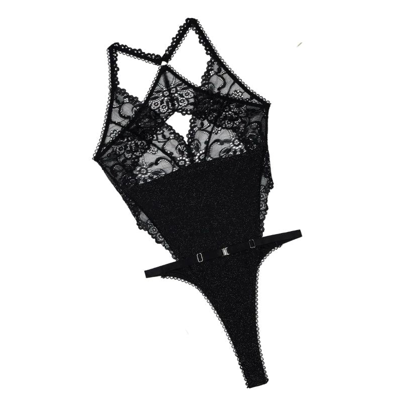 House Of Dasein Lace Patchwork Cross Back Sexy See Through Jumpsuit - Black - M