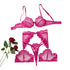House Of Dasein Love Embroidery Perspective Mesh Sexy Lingerie Thong Set - Rose Red - S