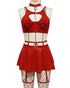 House Of Dasein Lace Sexy Lingerie Set Bra Solid Color Leather Skirt With Fishnet Stockings Women&