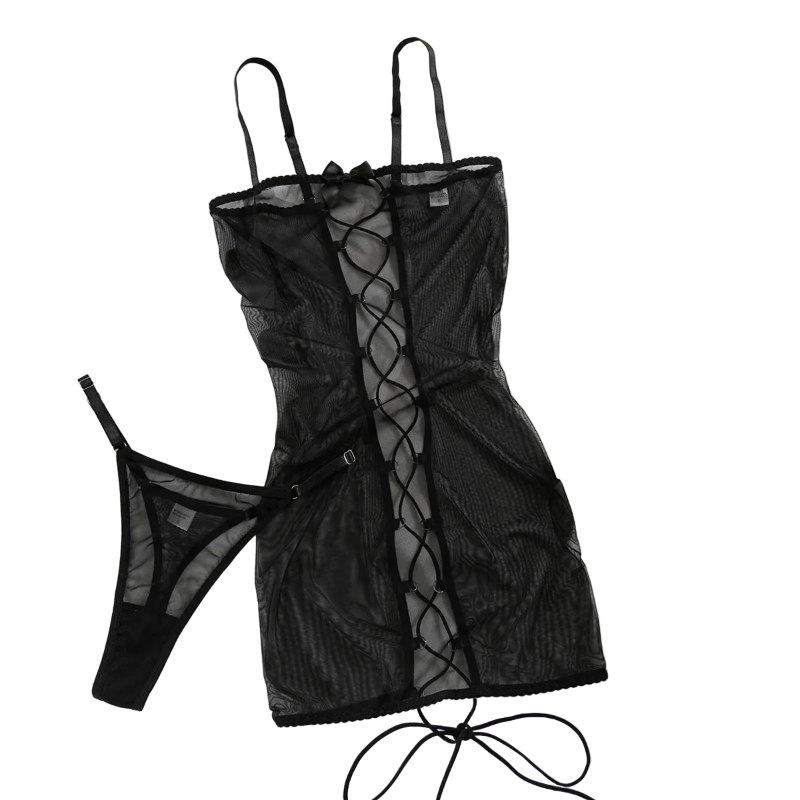 House Of Dasein Leopard Print Strapless Dress Women's Sexy Tie Hollow Temptation Slimming Erotic Lingerie Set - Black - S