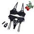 House Of Dasein Lace Mesh Embroidery Sexy Lingerie Gathering Straps Three Piece Set Shaping Body - Black - L