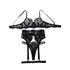 House Of Dasein Embroidered Lace Perspective Gathering Slimming And Shaping Sexy Lingerie Set With Steel Ring - Black - L