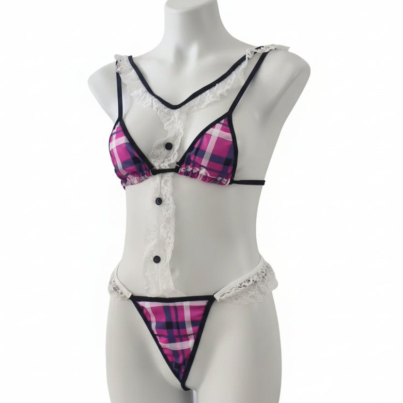 House Of Dasein Sexy Lingerie Set Lace And Plaid Splicing With Adjustable Straps Backless Design For Nightclub Wear - Xl