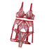 House Of Dasein Embroidered Thin Steel Holder Gathers New Floral Sexy Mesh Lingerie Set - Wine Red - L