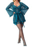 House Of Dasein Lace One Piece Sleepwear Flare Sleeve Sexy Belted Lingerie Set With Stockings For Women - Peacock Blue - Xl