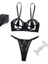 House Of Dasein Love Perspective Mesh Sexy Tassel Fun Hollow Underwear Two Piece Set For Women - Black - L