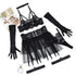House Of Dasein Sexy Lingerie Lace See Through Mesh Fluffy Skirt Six Piece Set For Women - Black - L