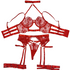 House Of Dasein Sexy Cross-Strap Embroidered Sheer Mesh Splicing Lingerie Set For Women - Red - S