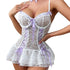 House Of Dasein Seductive Sheer Mesh Bubble Skirt Set With Erotic Underwear - White - L
