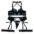 House Of Dasein Sexy Cross-Strap Embroidered Sheer Mesh Splicing Lingerie Set For Women - Black - M