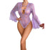 House Of Dasein Seductive Transparent Jumpsuit With Flare Sleeves And Lace Pajamas Deep V Hollow Out Erotic Underwear - Lavender Purple - L