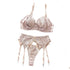 House Of Dasein Sexy Lingerie Set With Ribbon Splicing And Flower Embroidery Suspender Bra Suit - Apricot - M