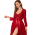 Sexy Mesh Transparent Long Sleeve Nightgown Erotic Set For Women - Wine Red - S