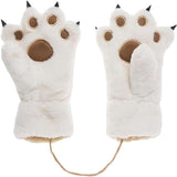 Gloves 1 Pair Winter Cartoon Neckband Children's Warm Plush One Sizeiwhitei