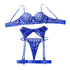 House Of Dasein Blue Embroidery Gathered Perspective Slim Fit Sexy Lingerie Split Set - Royal Blue - S