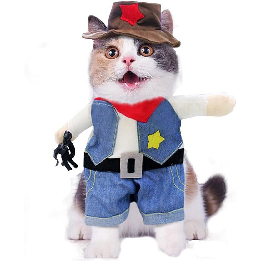 Small Dog Cowboy Costume With Hat Large Size Western Pet Outfit (2Pcs)