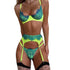 House Of Dasein Cross Border Wild Rose Three Color Lace Lingerie Set With Suspender Garter Belt Thong - Light Green - S