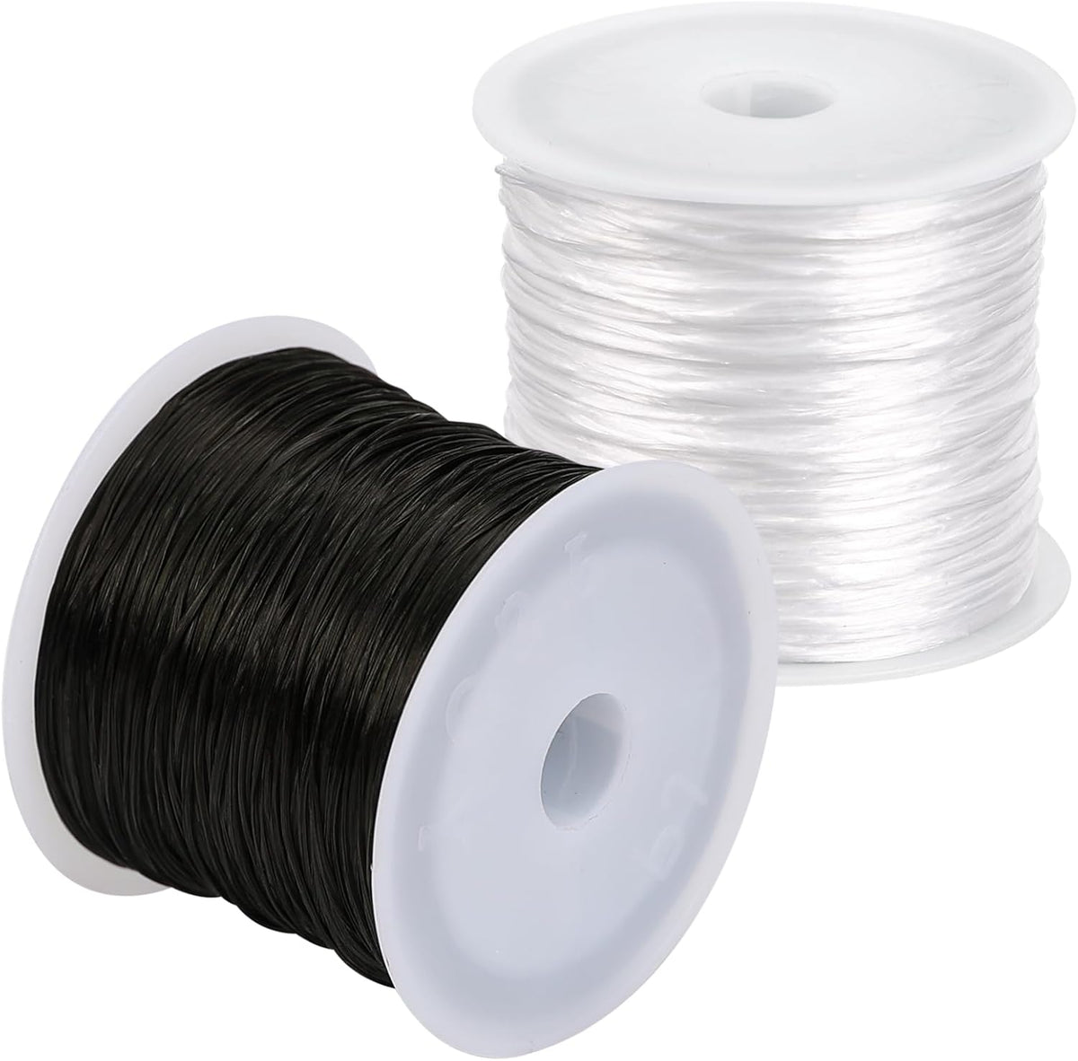 Two rolls of black and white 0.8mm flat stretchy bracelet string.