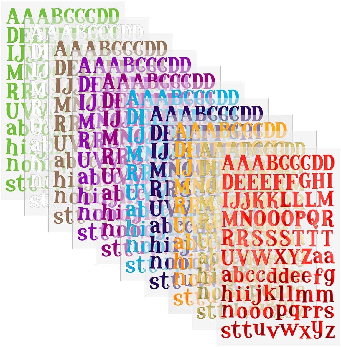 10 Sheets Letter Stickers Colorful Glitter Self Adhesive Alphabet Sticker Shiny Pu Material Letters for DIY Arts Craft Gift Greeting Cards Home Decoration Scrapbooking Grad Cap (10 Colors) 