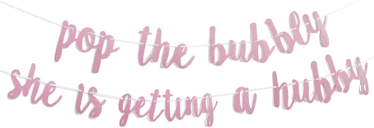 Bachelorette Party Decorations Glitter Rose Gold Pop The Bubbly She is Getting A Hubby Banner Bridal Shower Engagement Wedding Girls Night Out Hen Supplies Golden Photo Props 