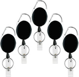 5 Pack Heavy Duty Retractable Badge Reel Id Card Holder with Clip and Key Ring Carabiner Keychain Belt Black Vertical Reels Holders for Nurse Doctor Office Worker Specialist Clear Name 