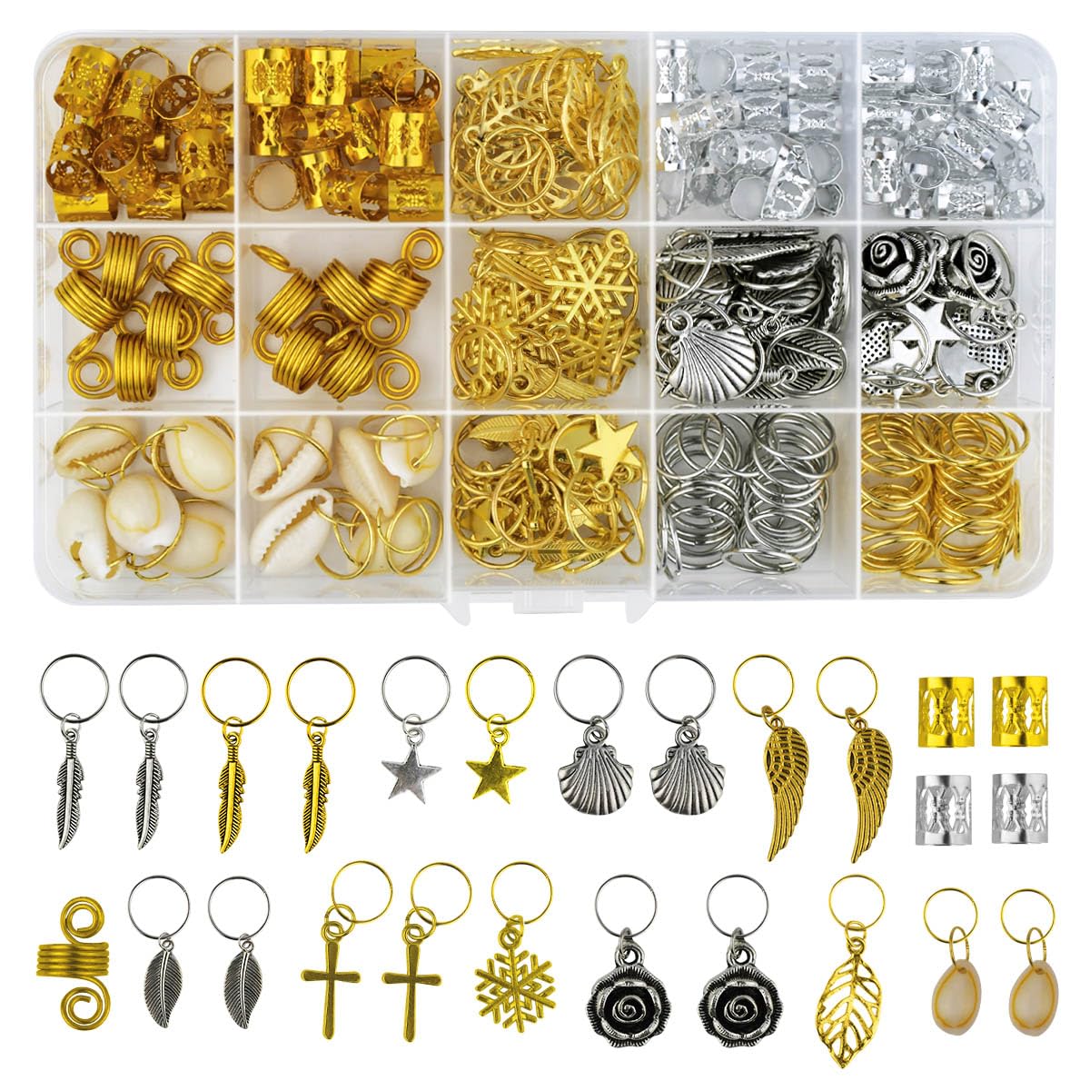 220Pcs Hair Beads Jewelry Braid Accessories Clips Dreadlocks Braiding Cuffs Metal Coils Rings Women Butterfly Gold Jewels Pendants Charms Decoration 