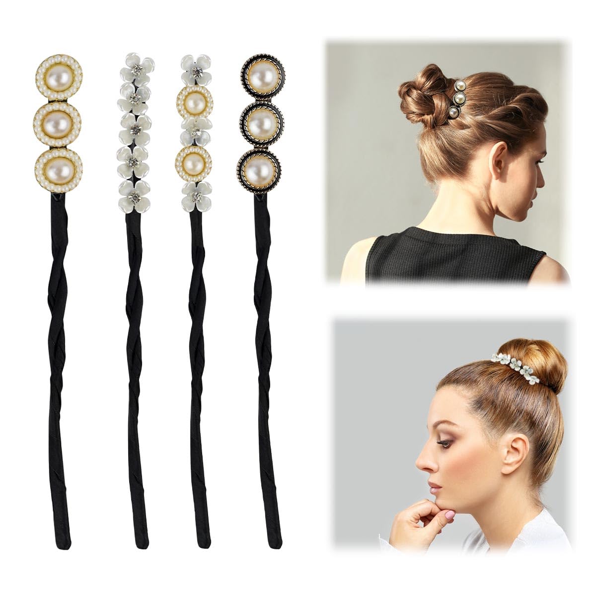 Petluno 4PCS Hair Bun Maker Donut Dacron Iron Resin Material - Lazy Curler for Women Girl Styling Accessories French Hairstyle Twist Tool Black Color 