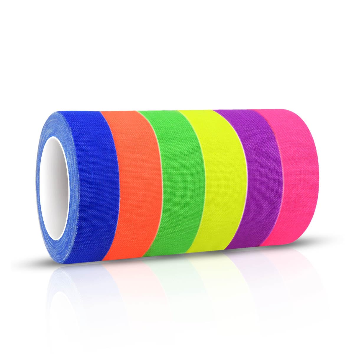 Petluno 6 Color Neon Cloth Tape - Fluorescent UV Blacklight Glow Party Fiesta Reactive in The Dark Gaffer Supplies for Events Adhesive Black Light Set 