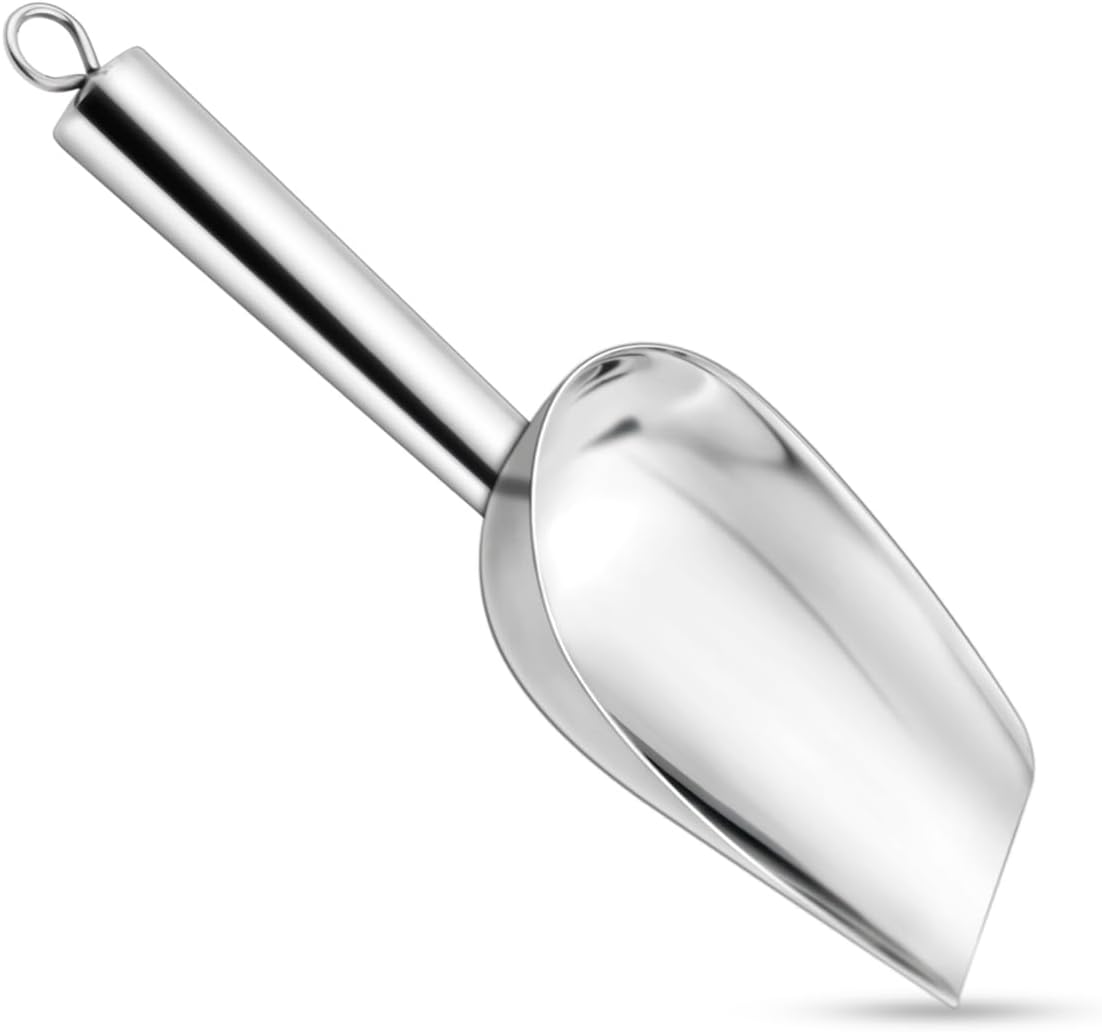 Stainless Steel Ice Scoop Metal for Candy Pet Food Flour Coffee Beans Sugar Kitchen Scooper Maker Dishwasher Safe Small Scoops Bar Party Wedding Utility (Silver) 