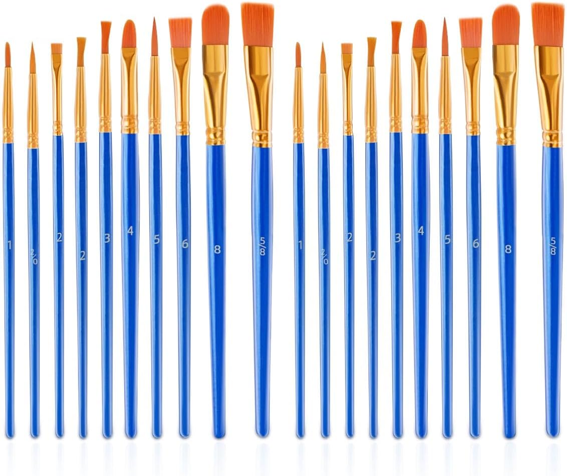 20 Pcs Paint Brushes Painting Brush for Acrylic Oil Watercolor Flat and Round Set Washable Artist Small Bulk Toddler Hog Bristle Art Pack 