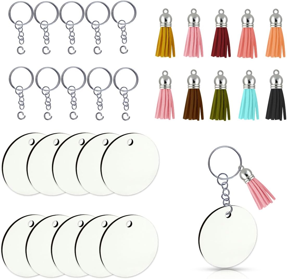 40 PCS Leather Tassels Keychain Bulk with Tassel Key Chain Rings Jump Blanks Mini Charms for Jewelry Making Crafts Supplies Blank Handmade DIY Earring Bracelets Cap (Multiple Colors) 