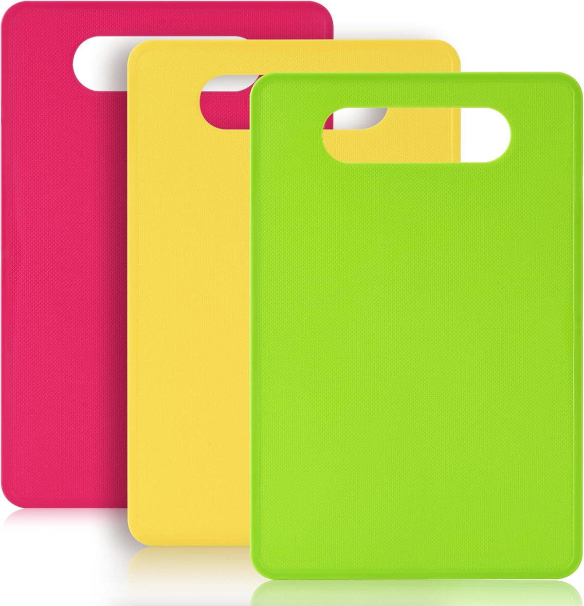 Plastic Cutting Board Set, 3 Pack Small Chopping Boards for Kitchen, BPA-Free, Dishwasher Safe, Color Coded Pads Meat Vegetable Fruit, Easy Grip Handle, Non-Slip, Space Saving  11.4"L x 7.5"W 0.08"Th