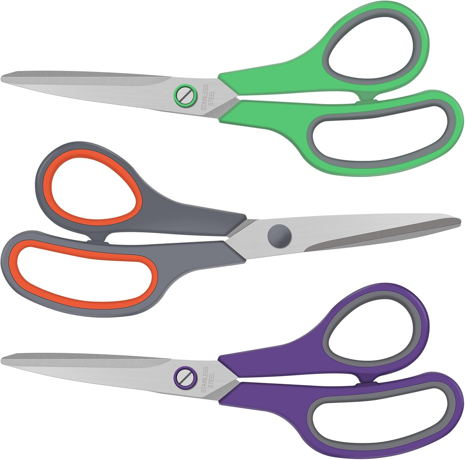 3 Pack Scissors Set, 8.3" Heavy Duty Scissors with 25 mm Thickness Sharp Blades & Ergonomic Soft-Grip Handles, All Purpose Scissors for Office, School, Kitchen, Crafts, Sewing, Right/Left Hand Use