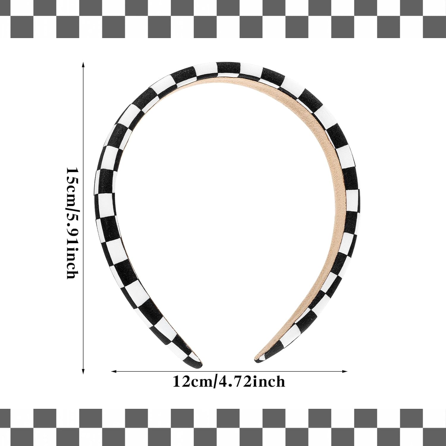 Xindojuz 1 PCS Buffalo Plaid Headband for Women, Black and White Checkered Headbands Non Slip Sponge Puffy Gingham Head Bands for Women Girls Christmas Party Hair Accessories Check Hairbands